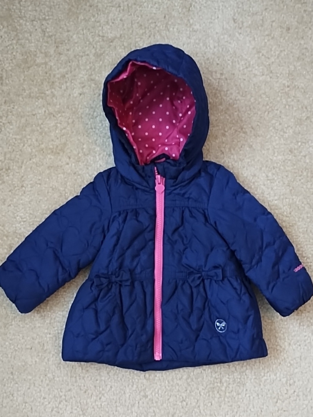 London Fog Baby Girls Navy Heart-Quilted Puffer Winter Jacket Coat 12 Months